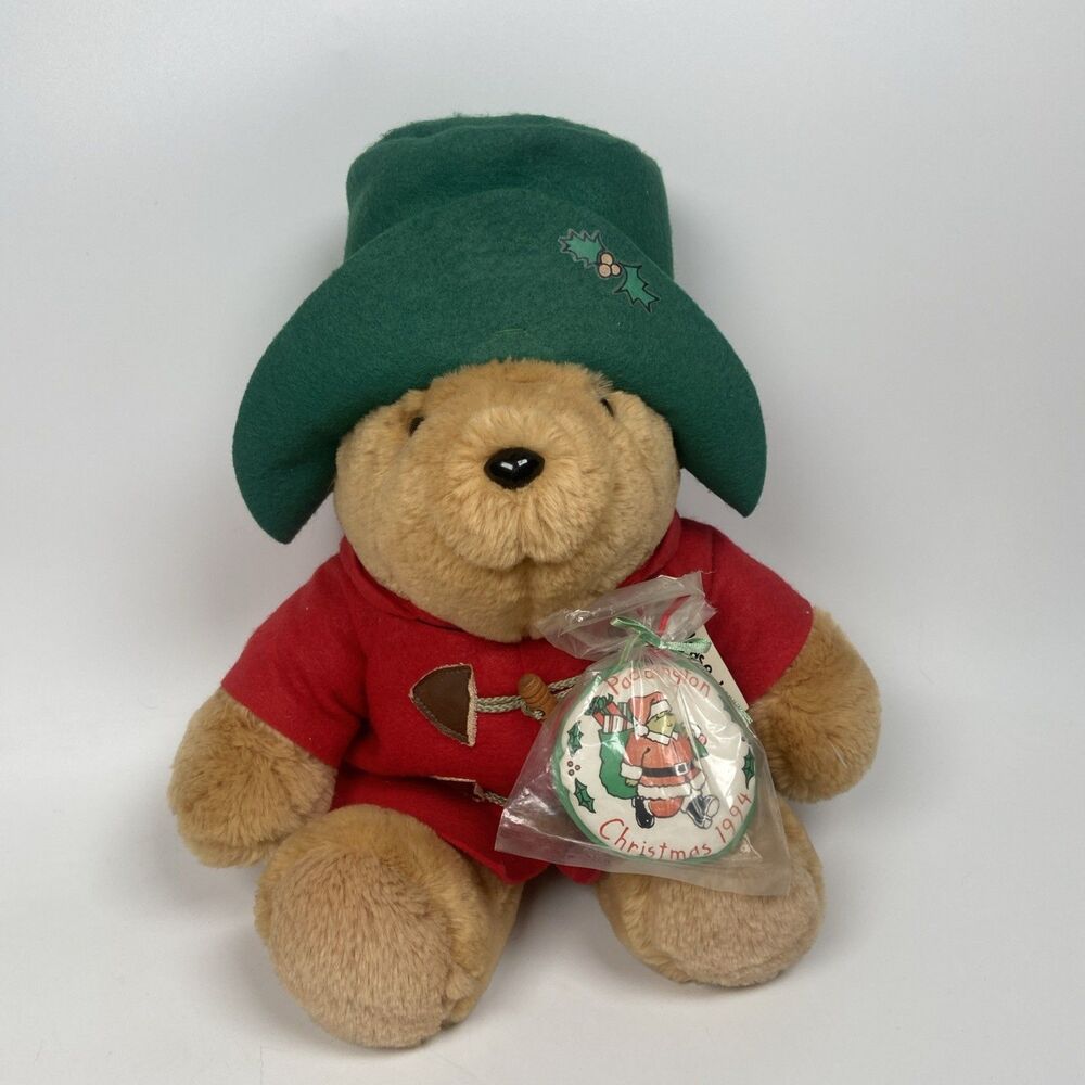 Sears Holiday Paddington Bear 1994 Christmas Plush Red Coat Green Hat